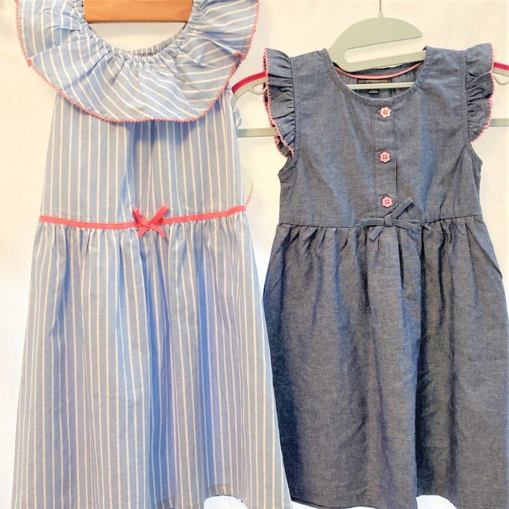 NWT LOT OF TWO dresses Toddler 4T Girls Sleeveless Summer 1 Blue stripes 1 denim